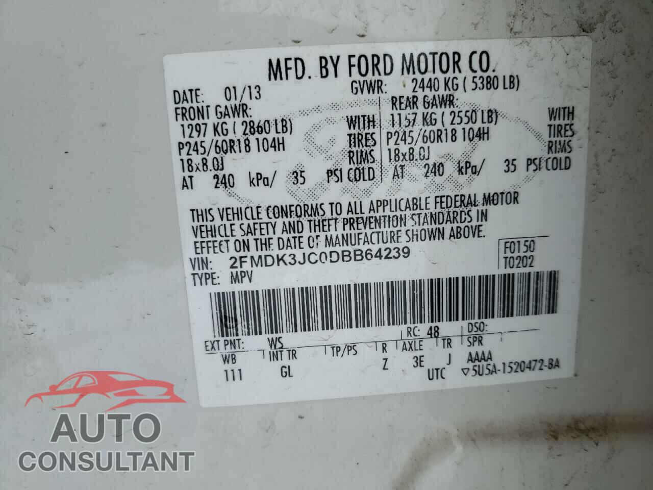 FORD EDGE 2013 - 2FMDK3JC0DBB64239
