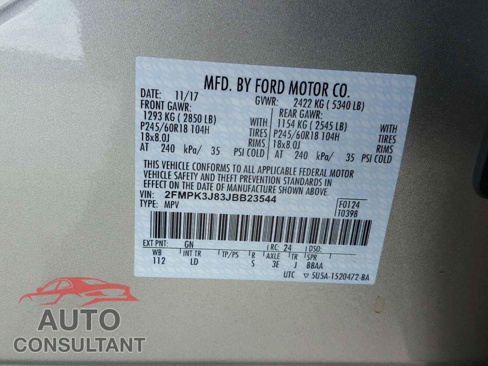 FORD EDGE SEL 2018 - 2FMPK3J83JBB23544