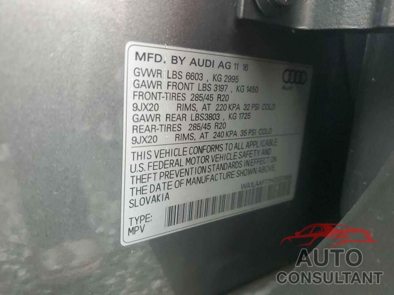 AUDI Q7 2017 - WA1LAAF77HD037906