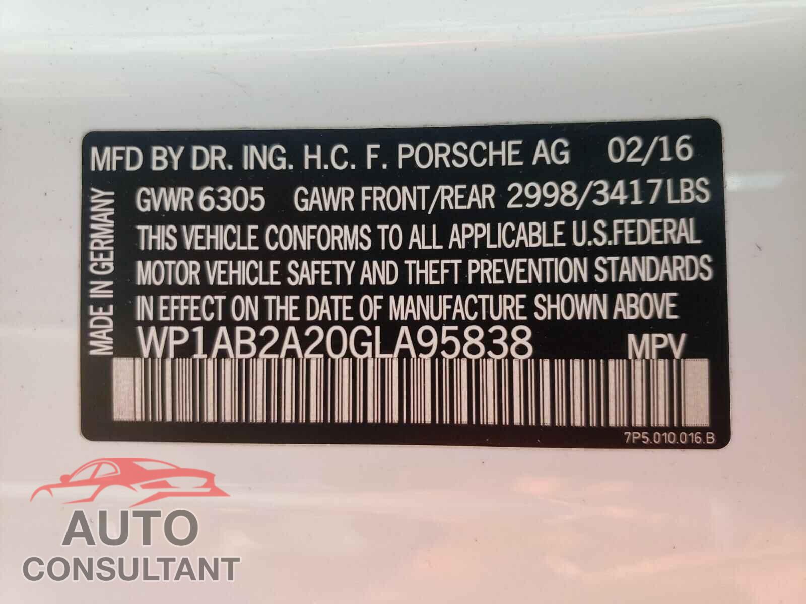 PORSCHE CAYENNE 2016 - WP1AB2A20GLA95838