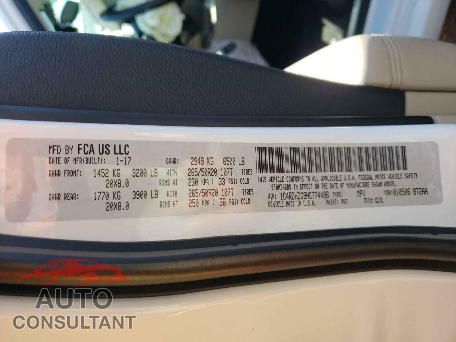 DODGE DURANGO 2017 - 1C4RDHDG9HC774498