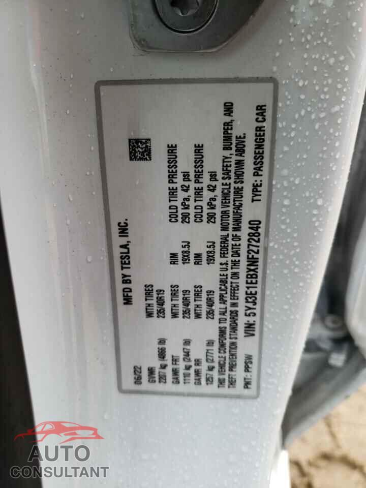 TESLA MODEL 3 2022 - 5YJ3E1EBXNF272840