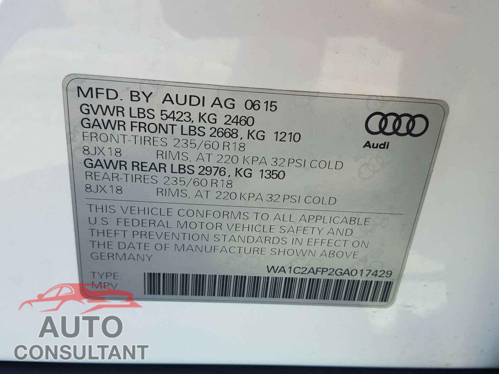 AUDI Q5 2016 - WA1C2AFP2GA017429