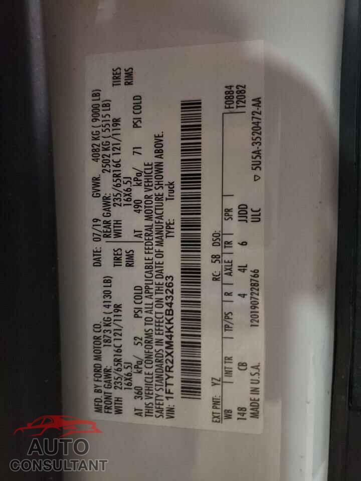 FORD TRANSIT 2019 - 1FTYR2XM4KKB43263