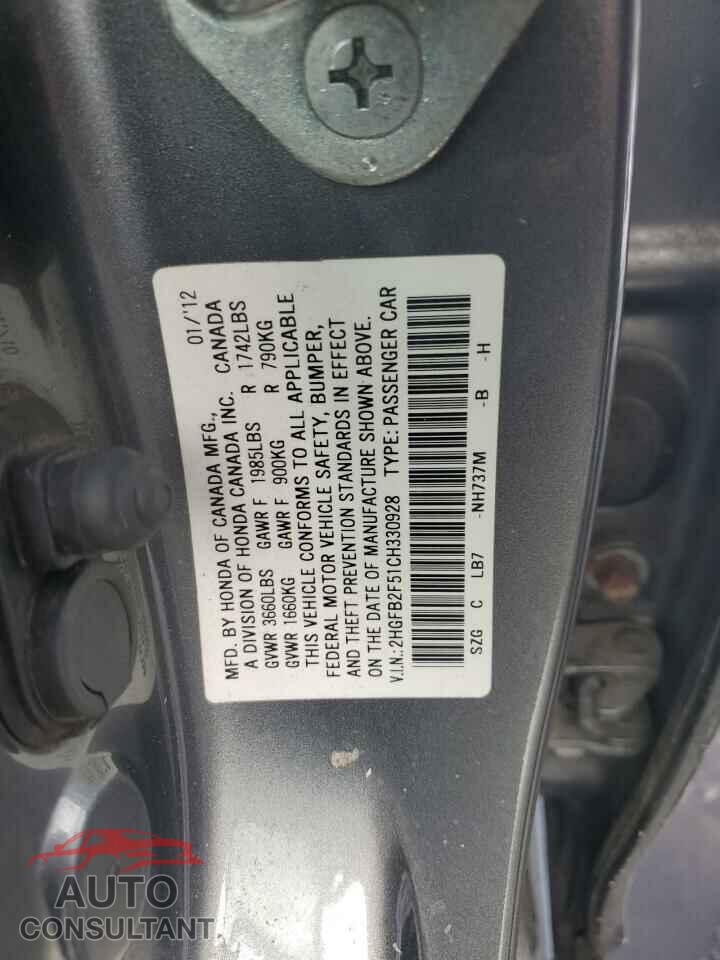 HONDA CIVIC 2012 - 2HGFB2F51CH330928