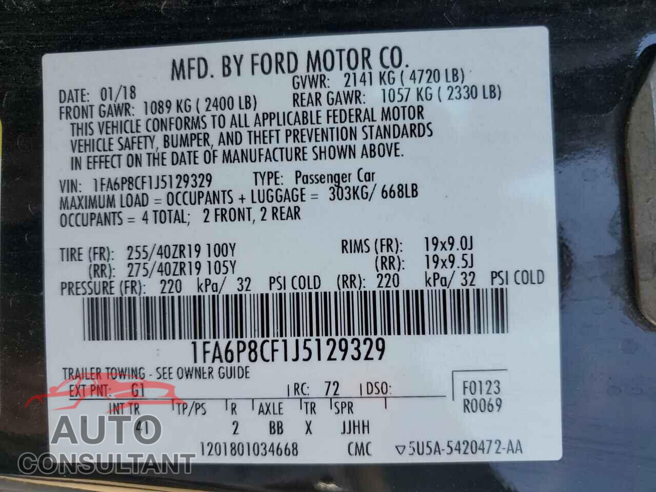 FORD MUSTANG 2018 - 1FA6P8CF1J5129329