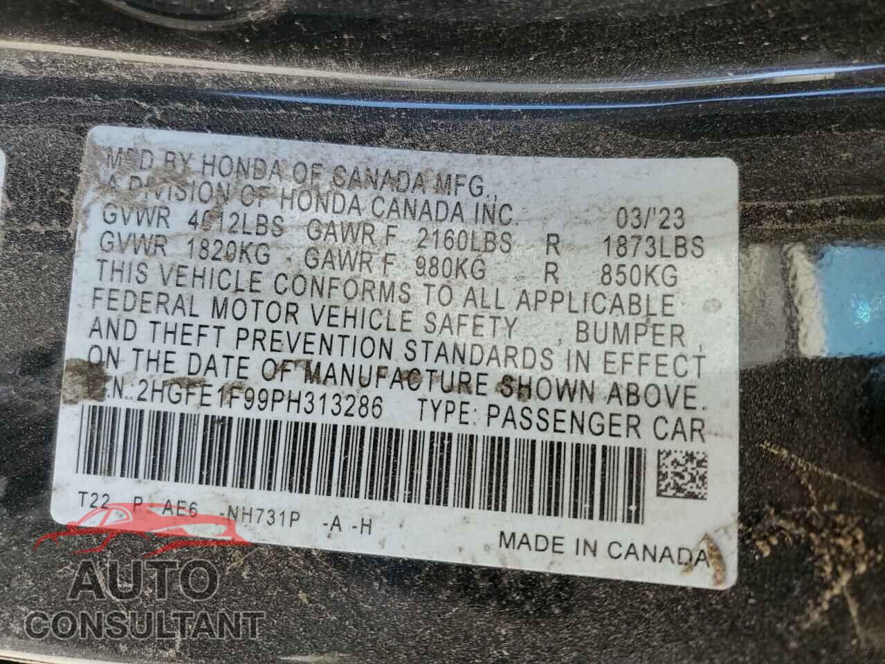 HONDA CIVIC 2023 - 2HGFE1F99PH313286