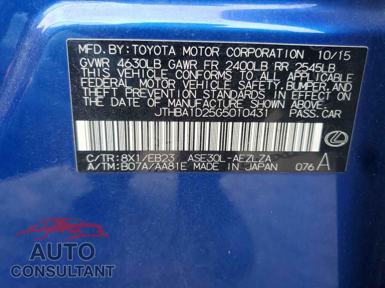 LEXUS IS 2016 - JTHBA1D25G5010431