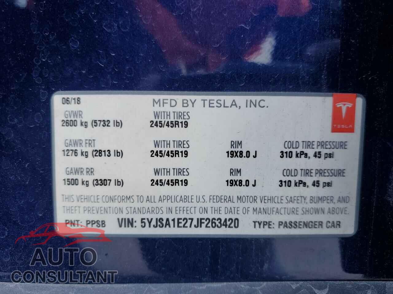 TESLA MODEL S 2018 - 5YJSA1E27JF263420