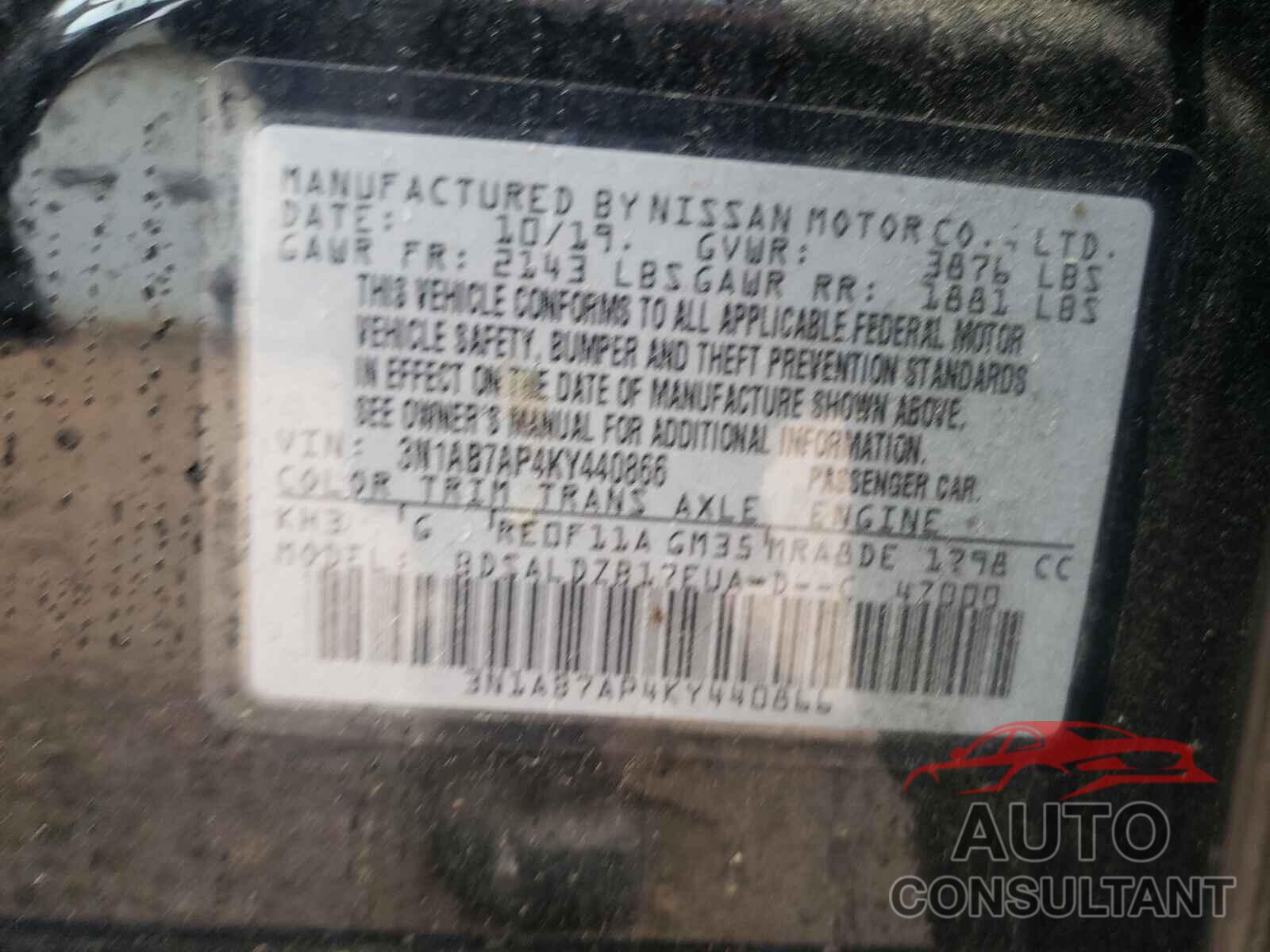 NISSAN SENTRA 2019 - 3N1AB7AP4KY440866