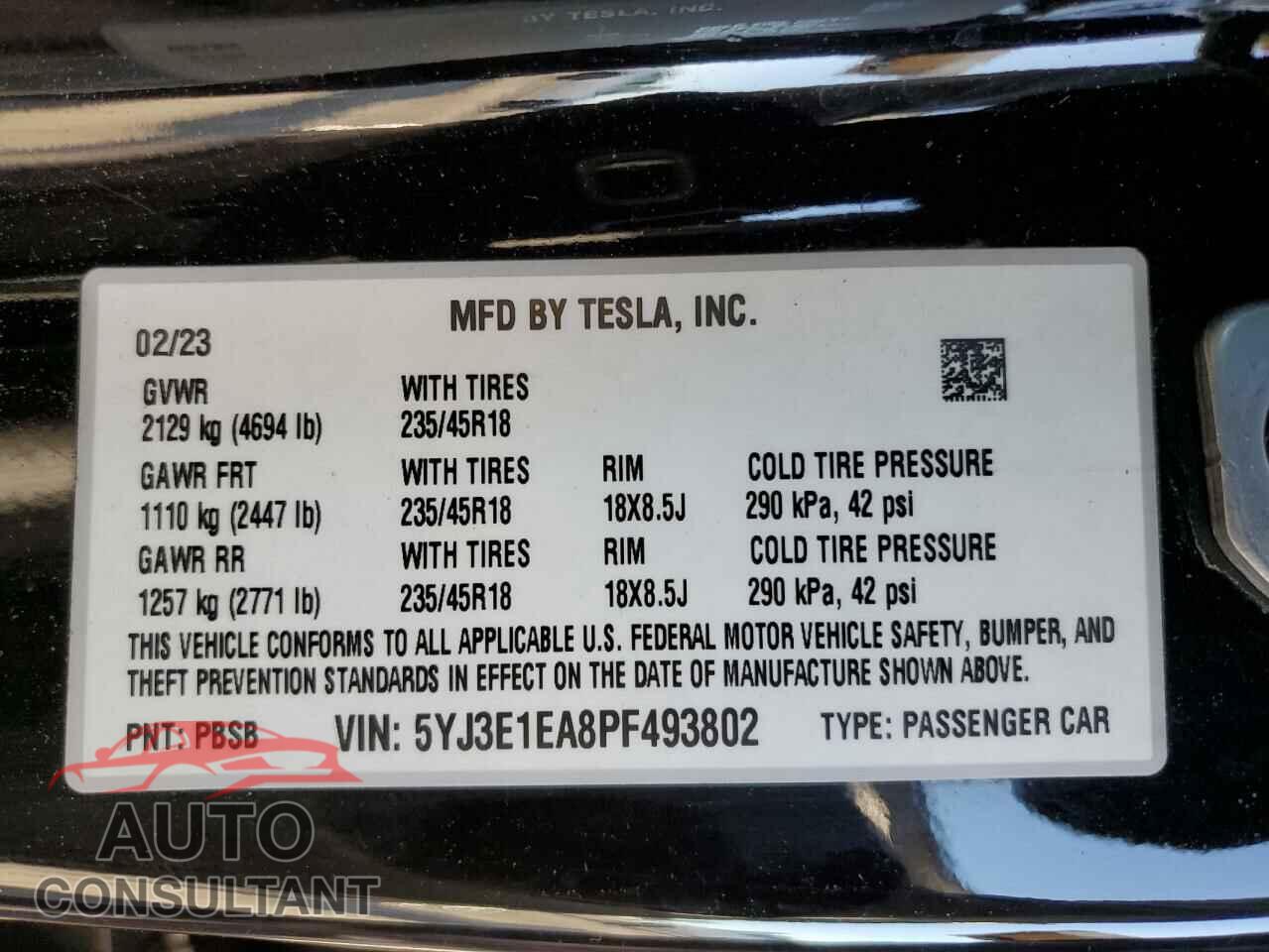 TESLA MODEL 3 2023 - 5YJ3E1EA8PF493802
