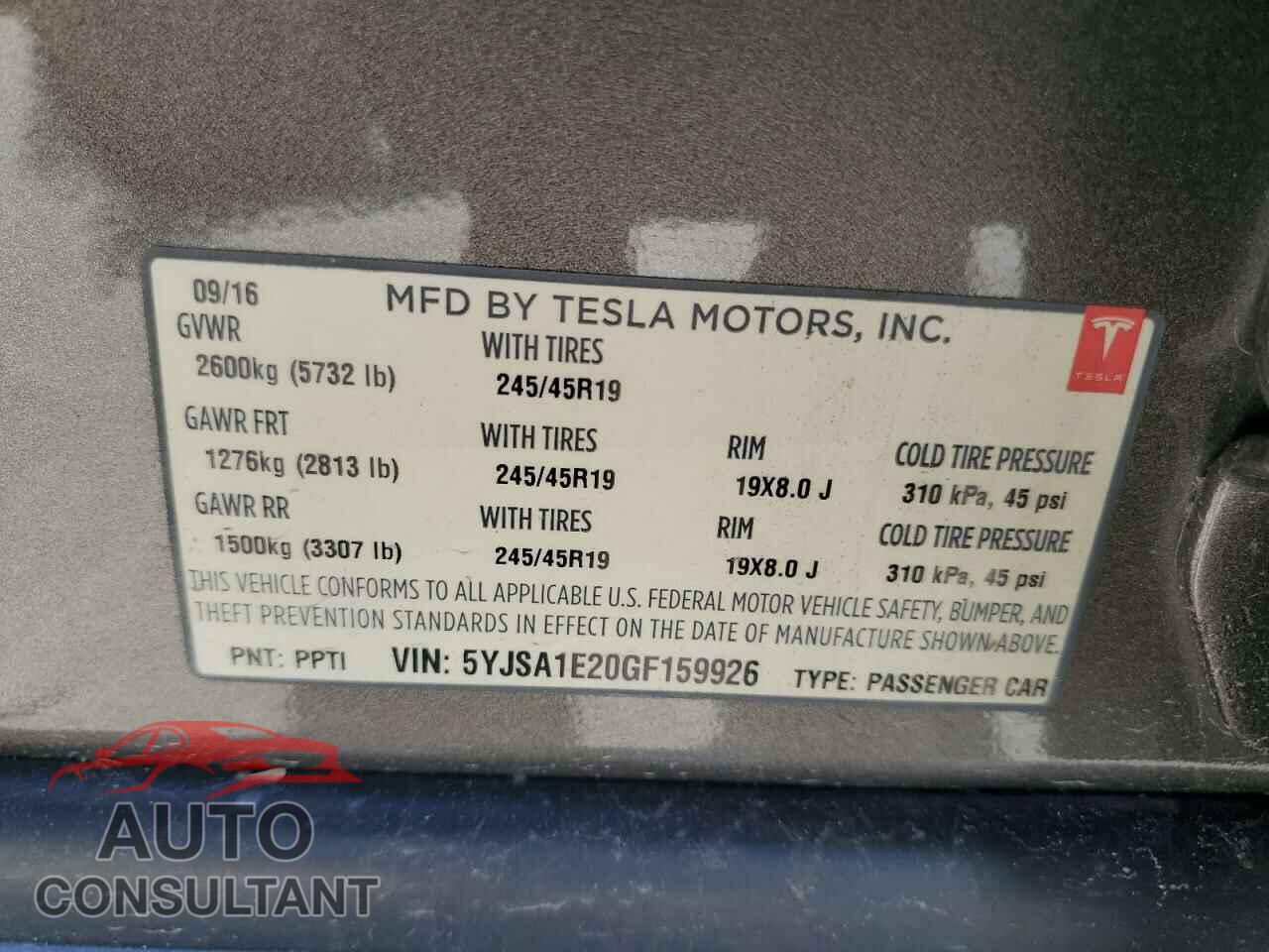TESLA MODEL S 2016 - 5YJSA1E20GF159926