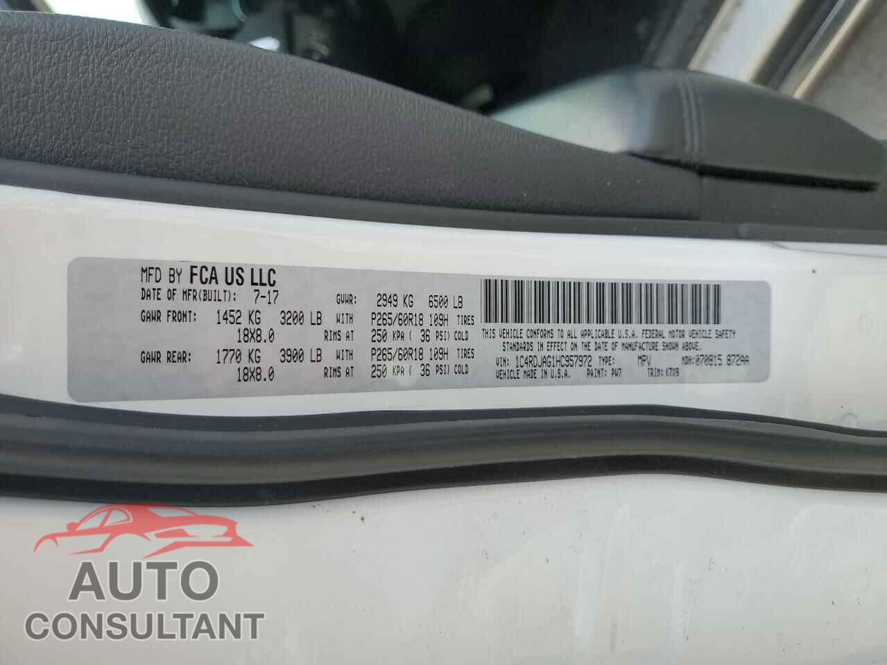 DODGE DURANGO 2017 - 1C4RDJAG1HC957972