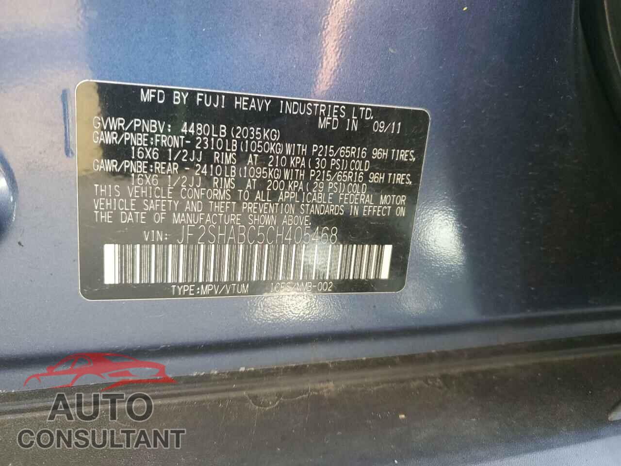 SUBARU FORESTER 2012 - JF2SHABC5CH405468