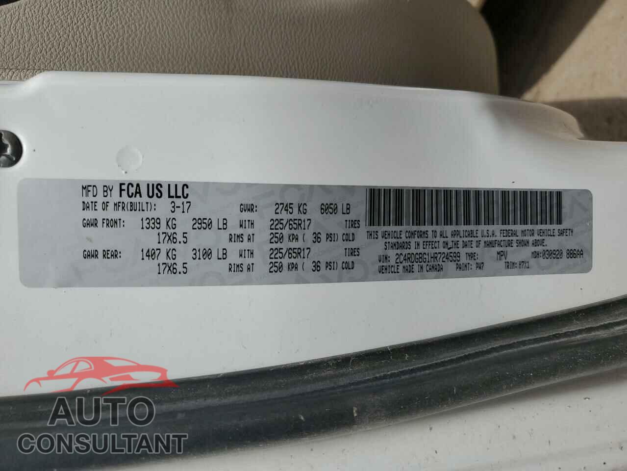 DODGE CARAVAN 2017 - 2C4RDGBG1HR724599