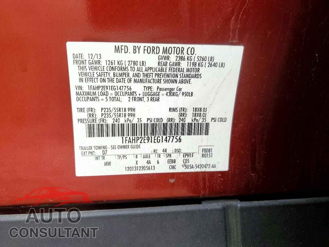 FORD TAURUS 2014 - 1FAHP2E91EG147756