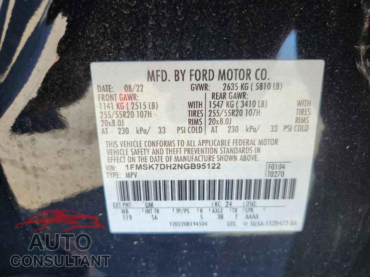 FORD EXPLORER 2022 - 1FMSK7DH2NGB95122