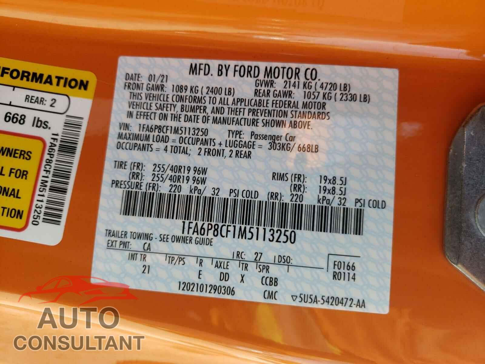 FORD MUSTANG 2021 - 1FA6P8CF1M5113250
