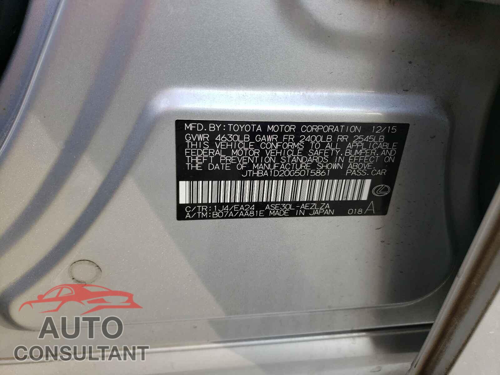 LEXUS IS 2016 - JTHBA1D20G5015861