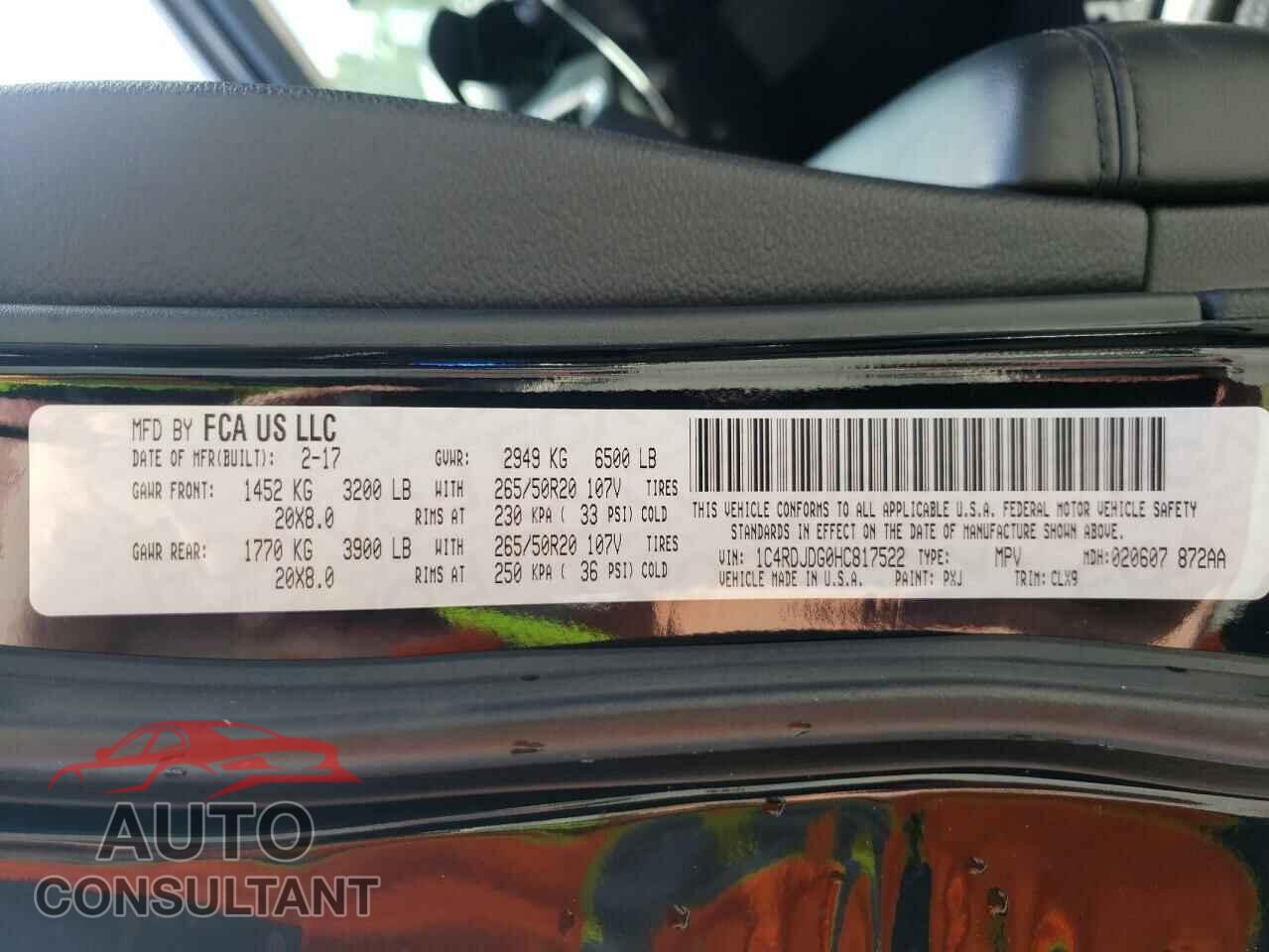 DODGE DURANGO 2017 - 1C4RDJDG0HC817522