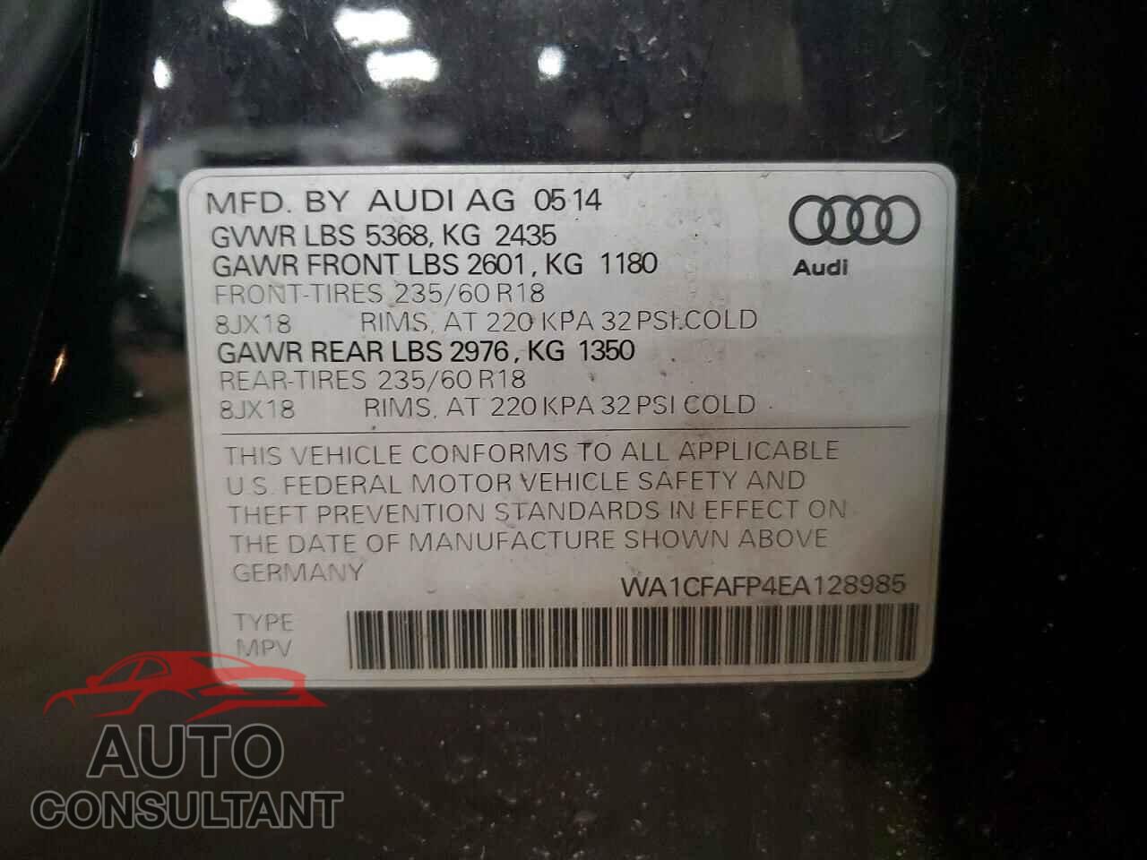 AUDI Q5 2014 - WA1CFAFP4EA128985