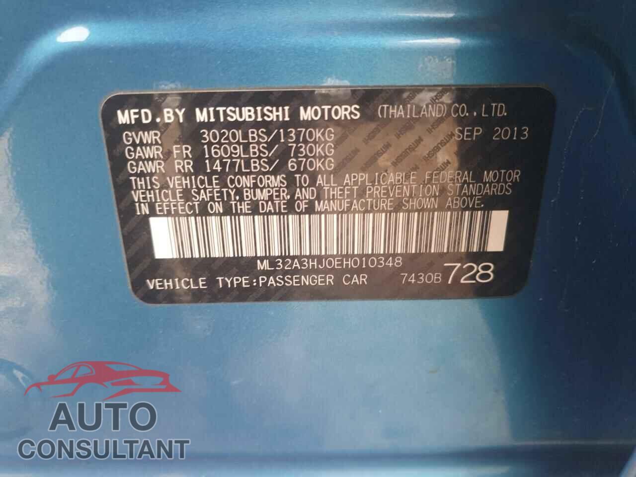 MITSUBISHI MIRAGE 2014 - ML32A3HJ0EH010348