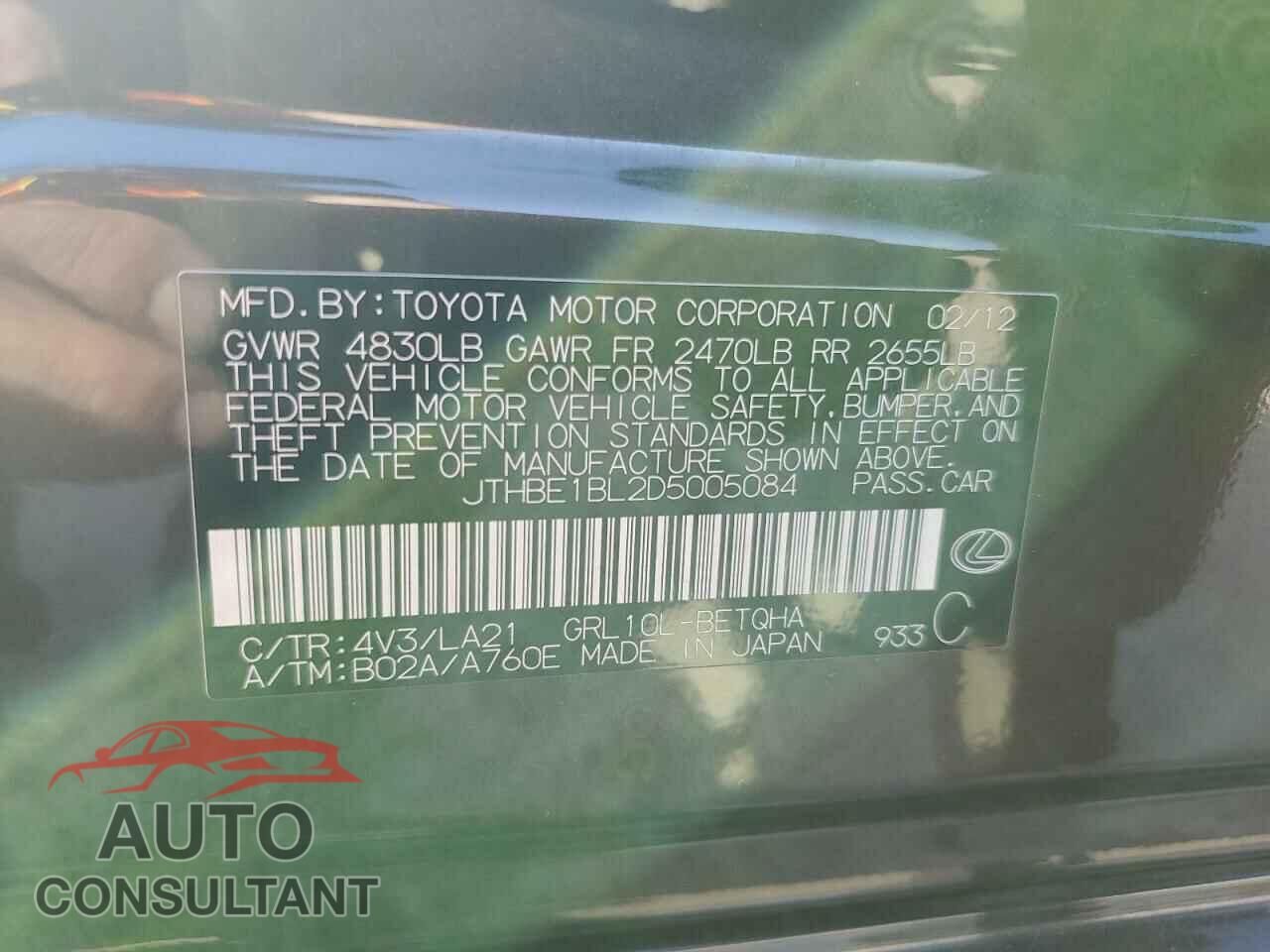 LEXUS GS350 2013 - JTHBE1BL2D5005084