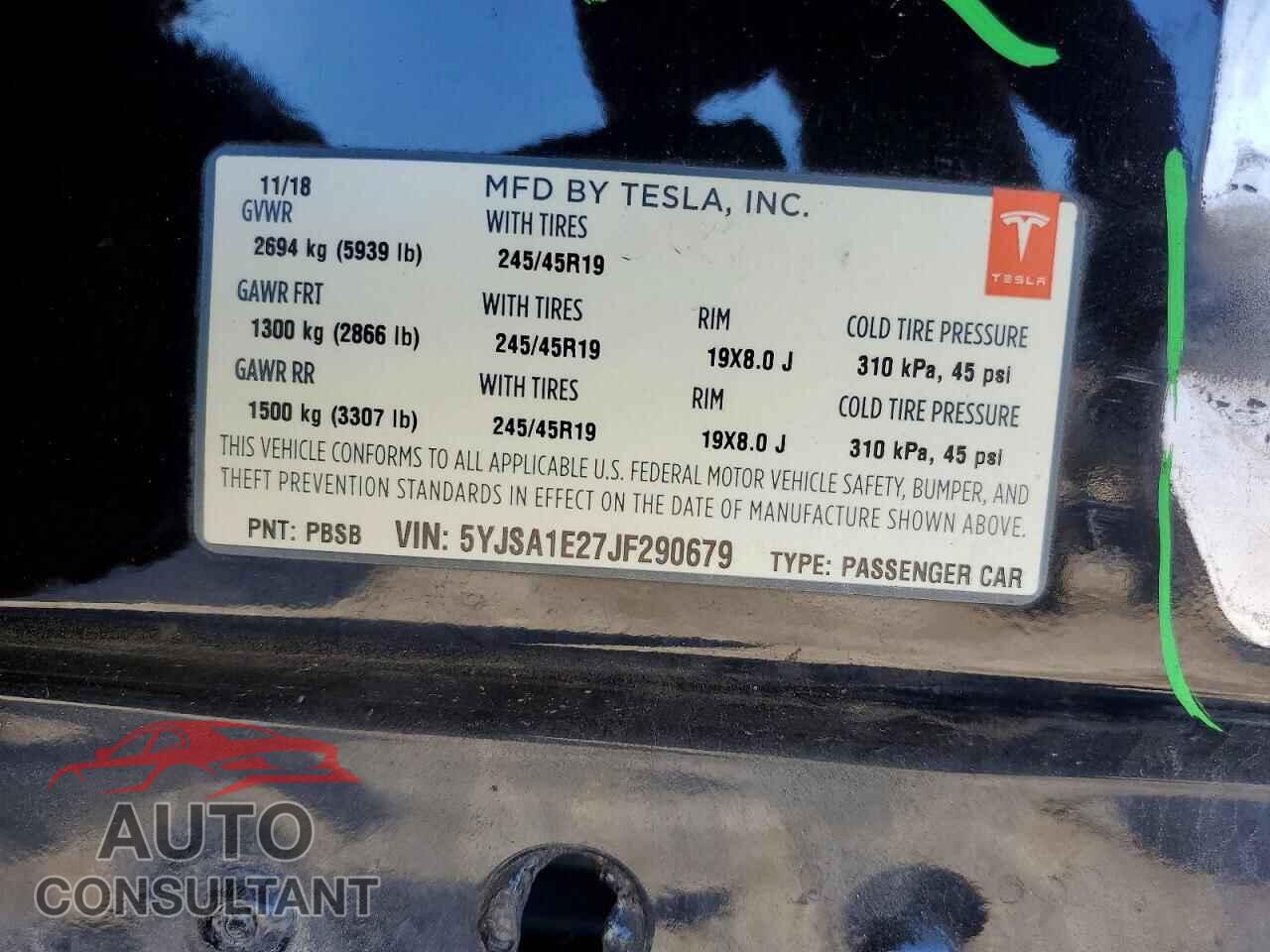 TESLA MODEL S 2018 - 5YJSA1E27JF290679