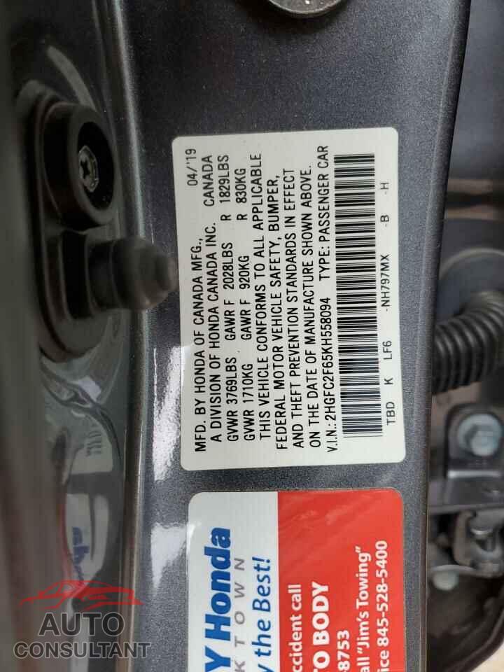 HONDA CIVIC 2019 - 2HGFC2F65KH558094