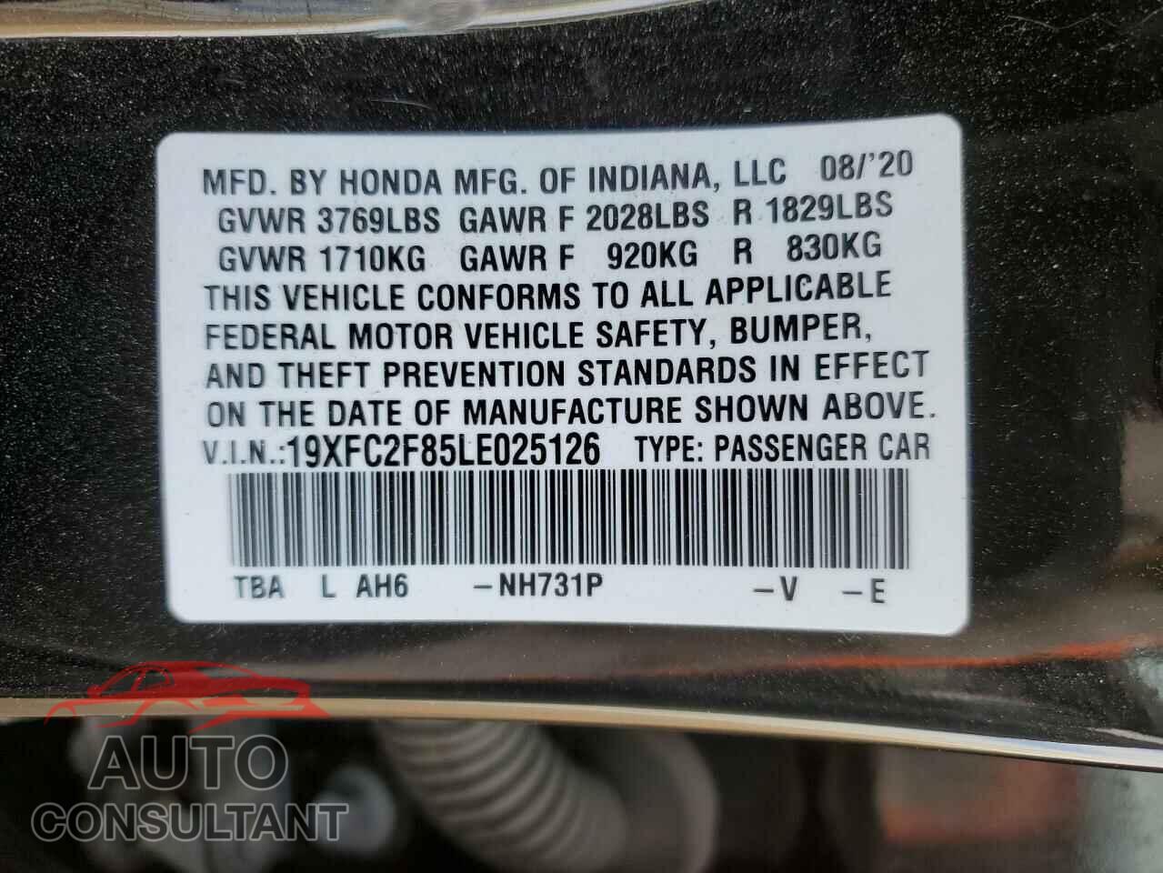 HONDA CIVIC 2020 - 19XFC2F85LE025126