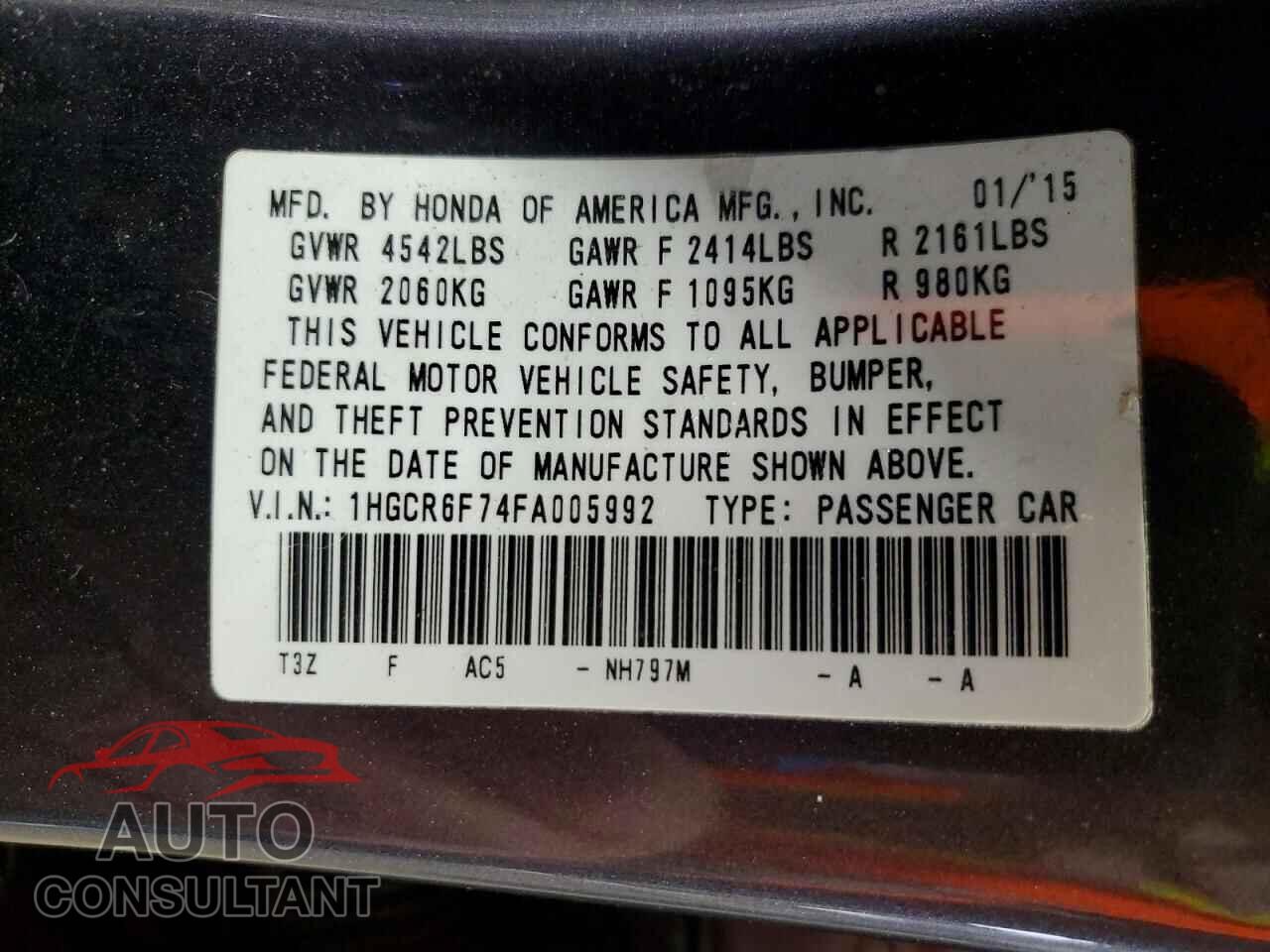 HONDA ACCORD 2015 - 1HGCR6F74FA005992