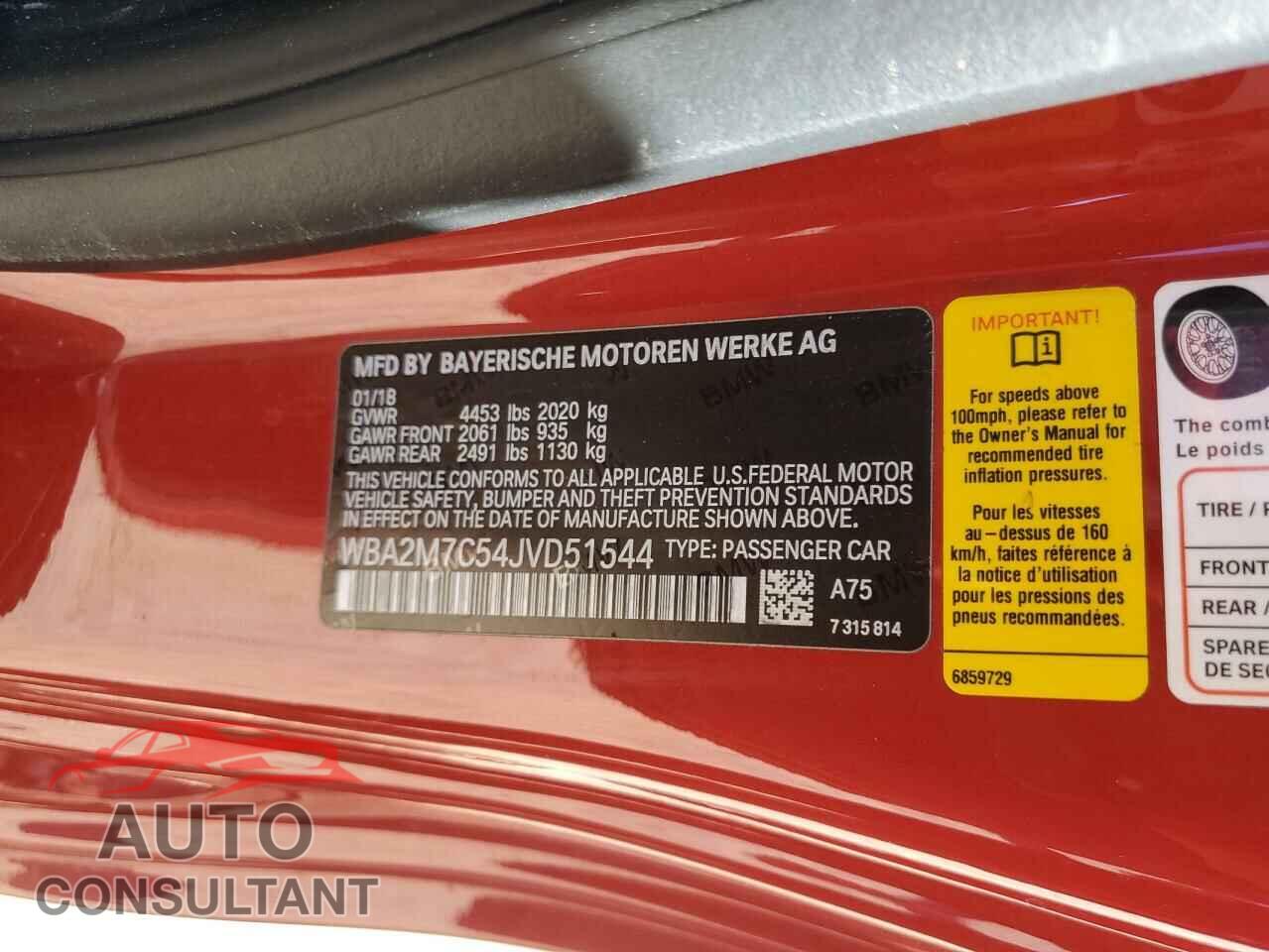 BMW 2 SERIES 2018 - WBA2M7C54JVD51544
