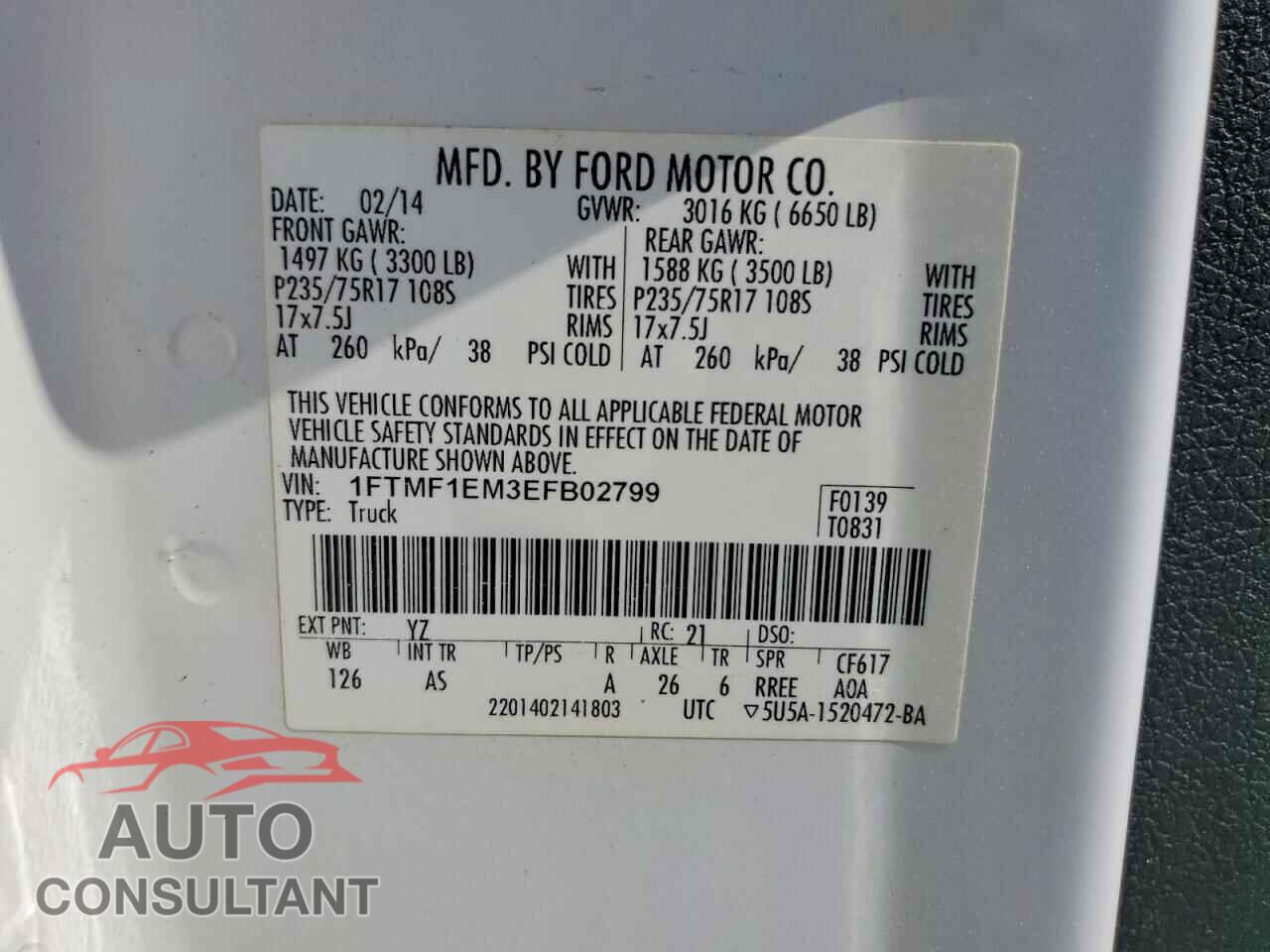 FORD F150 2014 - 1FTMF1EM3EFB02799