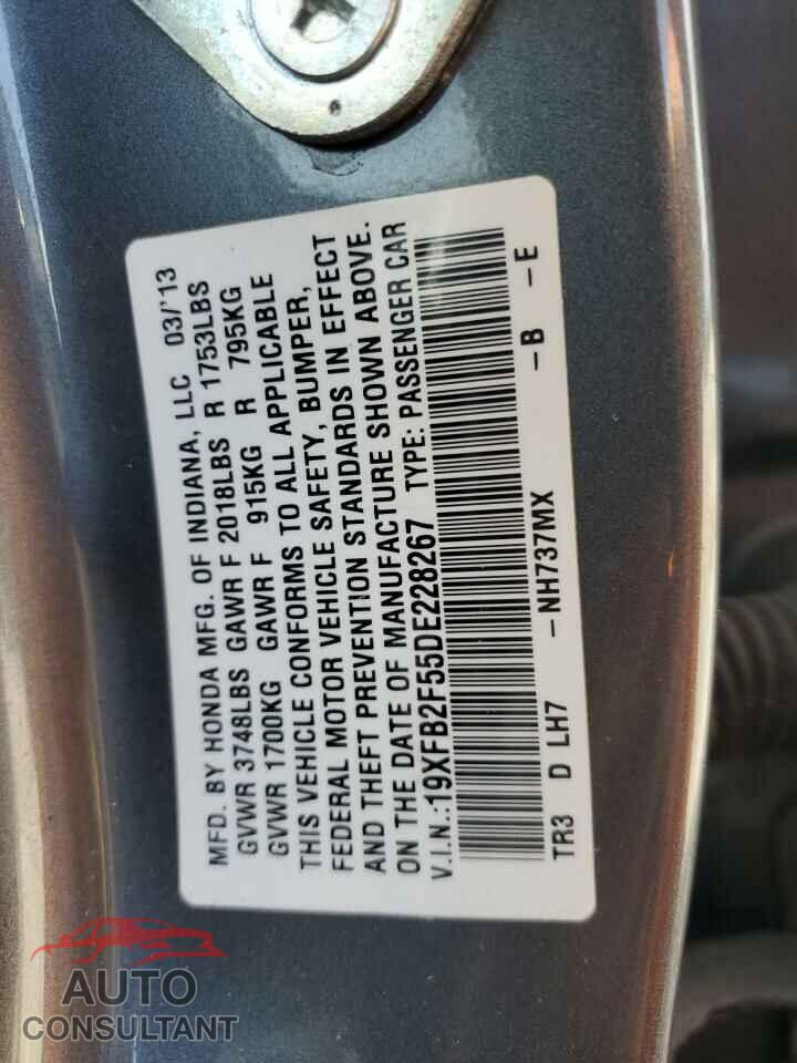 HONDA CIVIC 2013 - 19XFB2F55DE228267