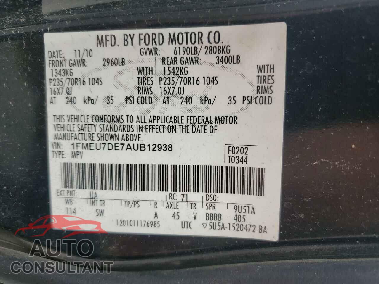 FORD EXPLORER 2010 - 1FMEU7DE7AUB12938