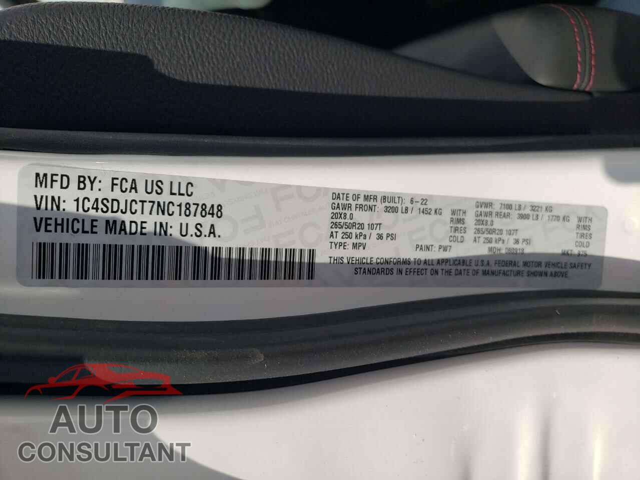 DODGE DURANGO 2022 - 1C4SDJCT7NC187848