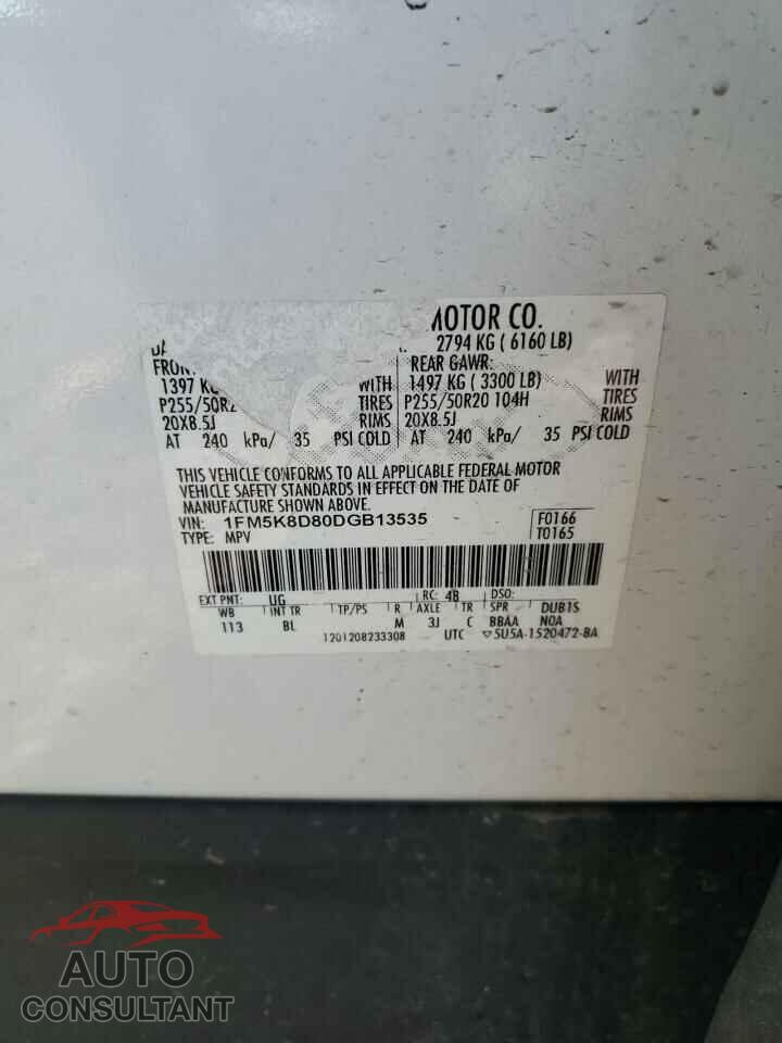 FORD EXPLORER 2013 - 1FM5K8D80DGB13535