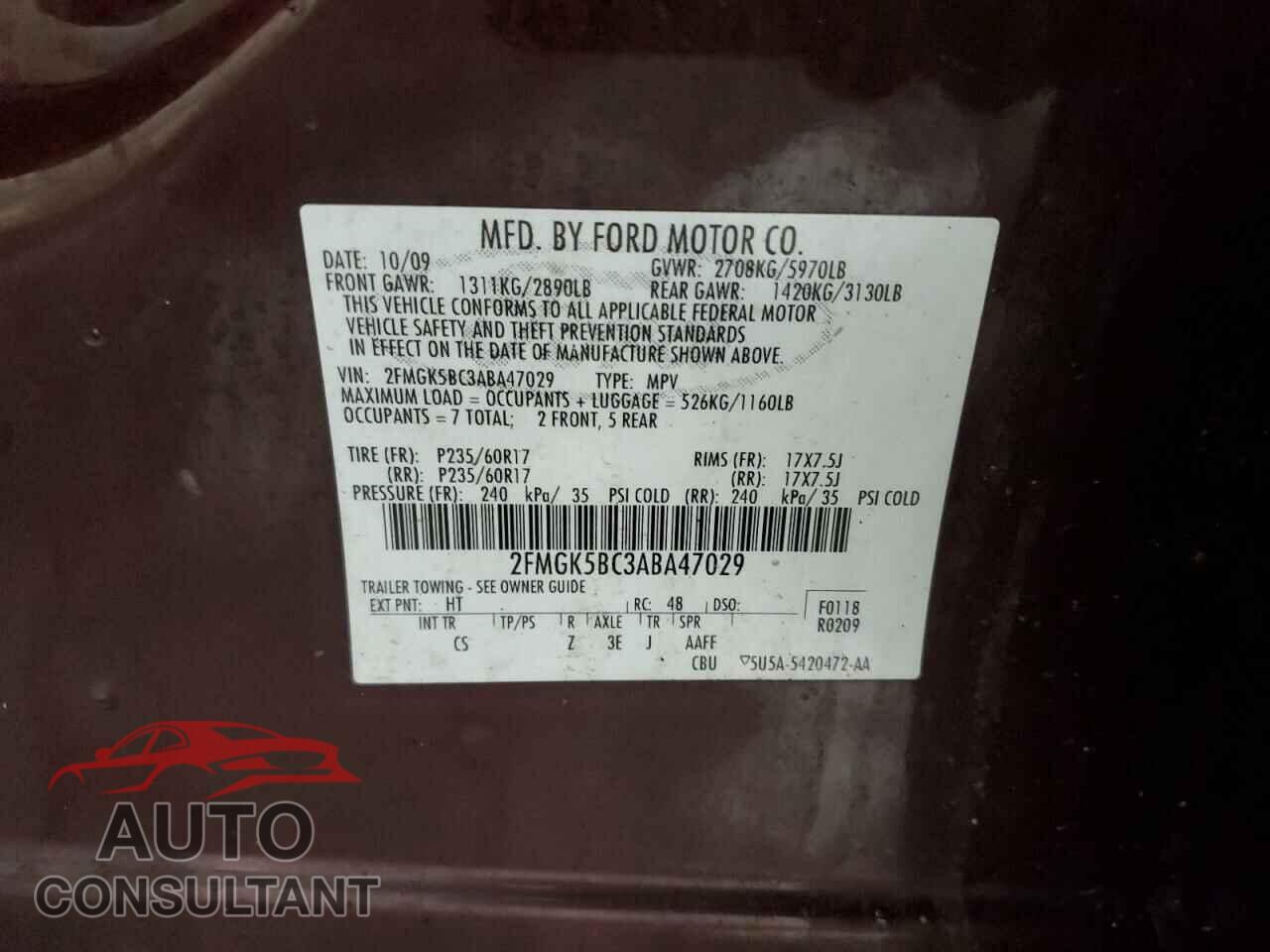 FORD FLEX 2010 - 2FMGK5BC3ABA47029
