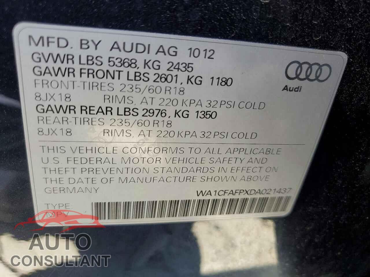 AUDI Q5 2013 - WA1CFAFPXDA021437
