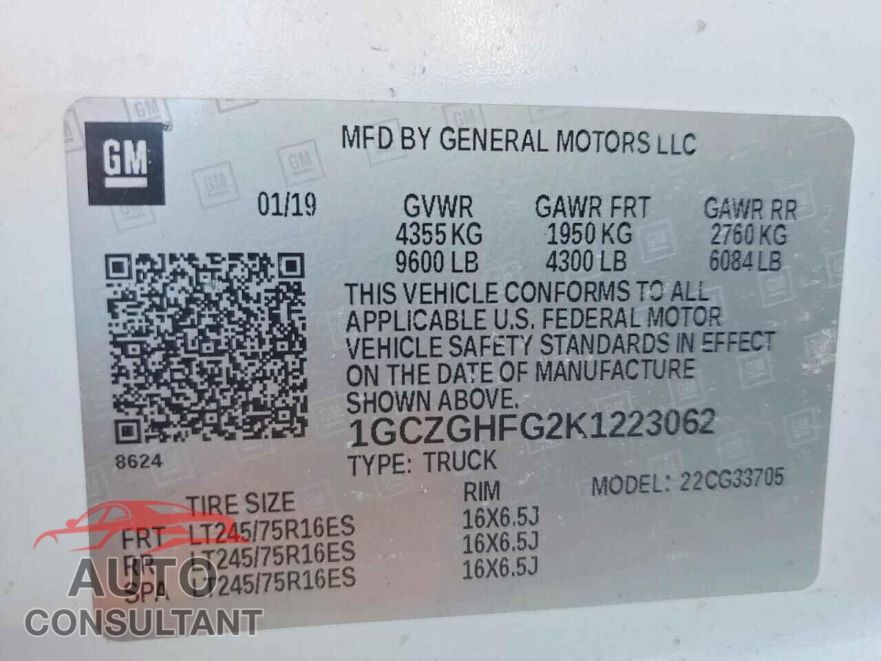 CHEVROLET EXPRESS 2019 - 1GCZGHFG2K1223062