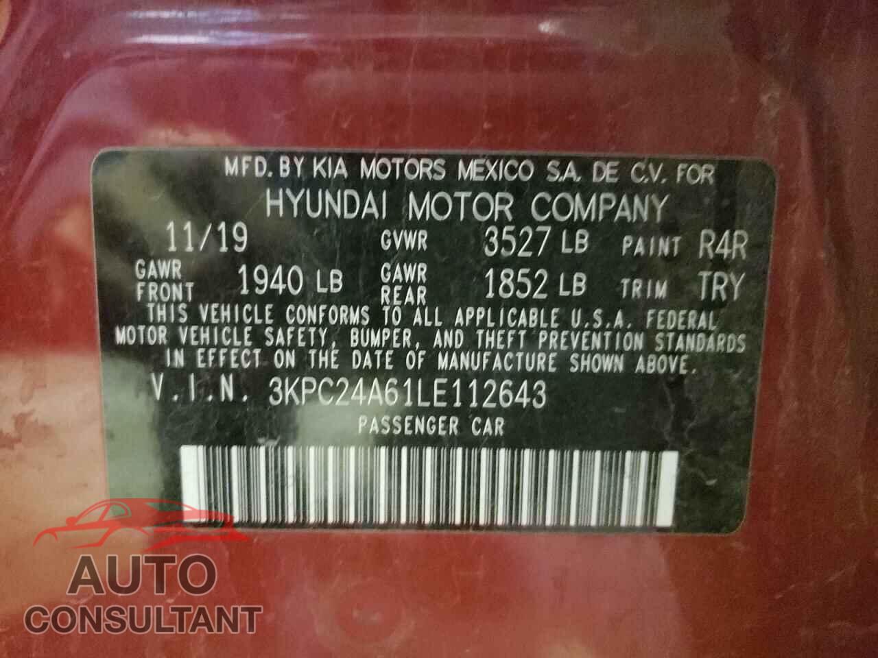 HYUNDAI ACCENT 2020 - 3KPC24A61LE112643