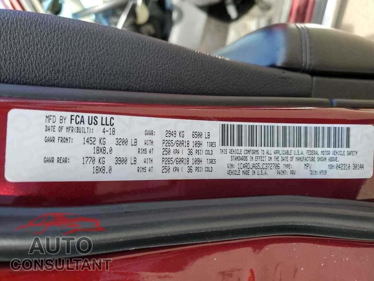 DODGE DURANGO 2018 - 1C4RDJAG5JC372706