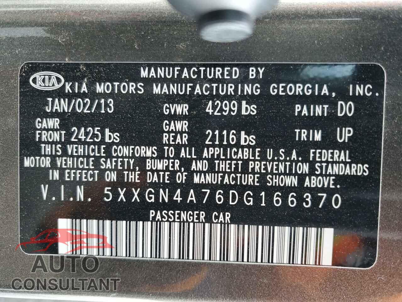 KIA OPTIMA 2013 - 5XXGN4A76DG166370