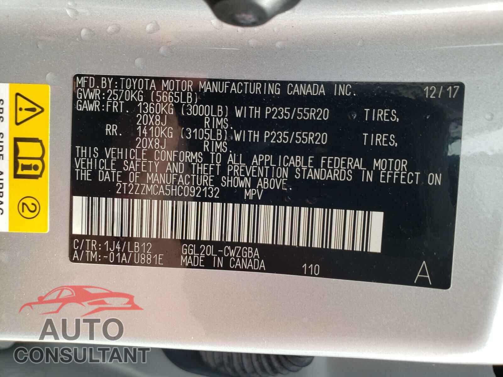 LEXUS RX350 2017 - 2T2ZZMCA5HC092132
