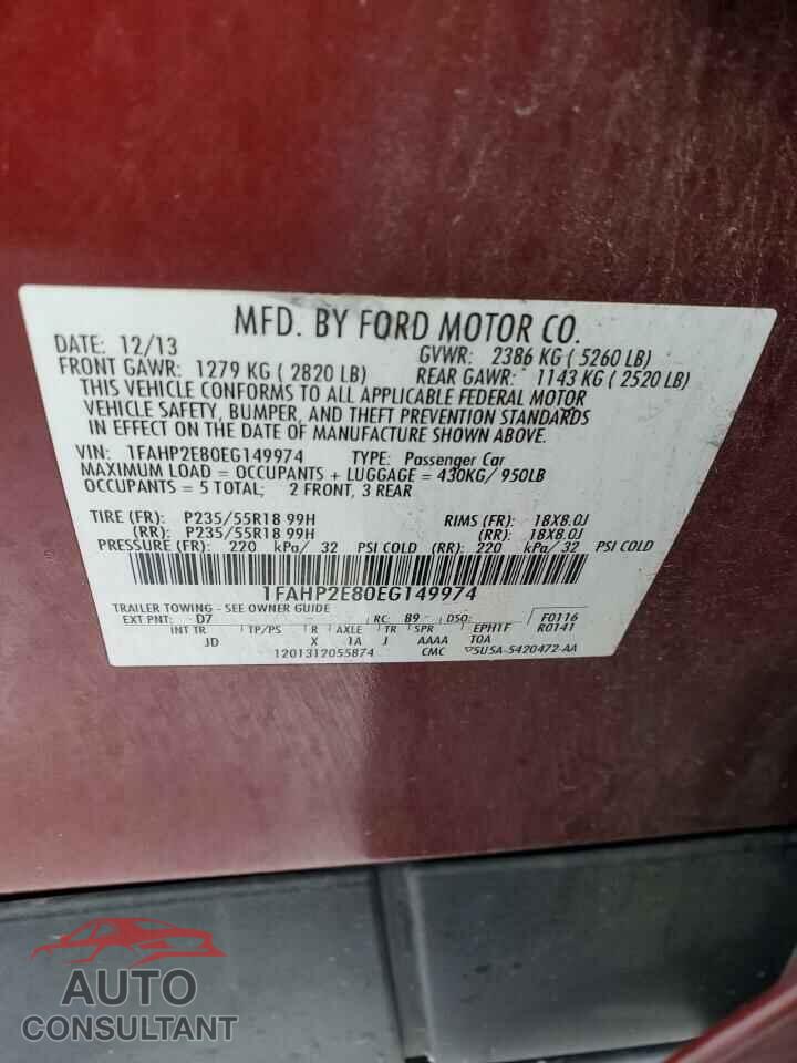 FORD TAURUS 2014 - 1FAHP2E80EG149974