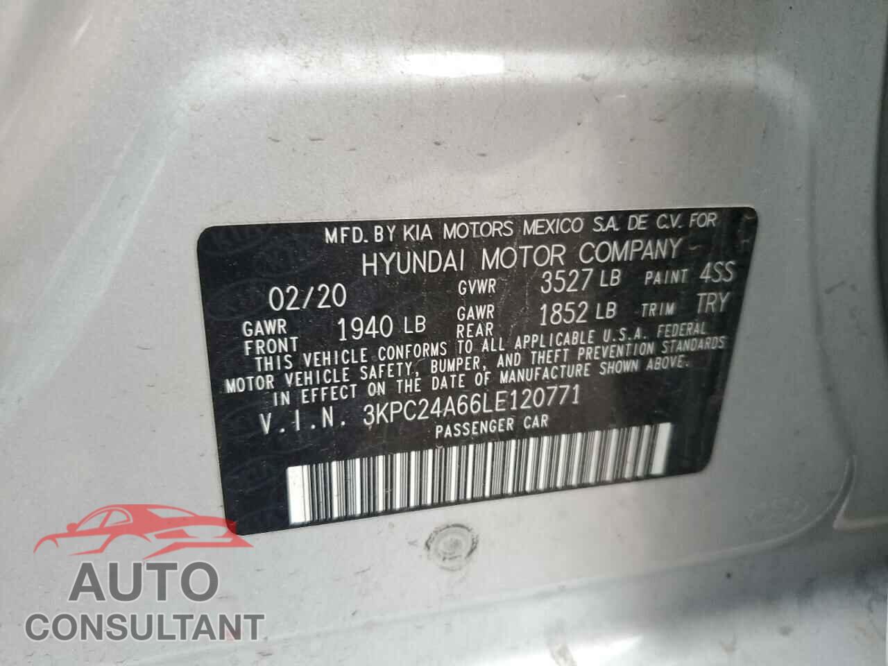 HYUNDAI ACCENT 2020 - 3KPC24A66LE120771