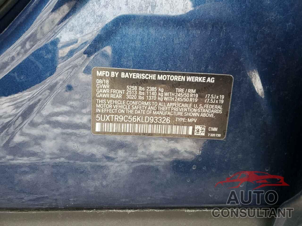 BMW X3 2019 - 5UXTR9C56KLD93326