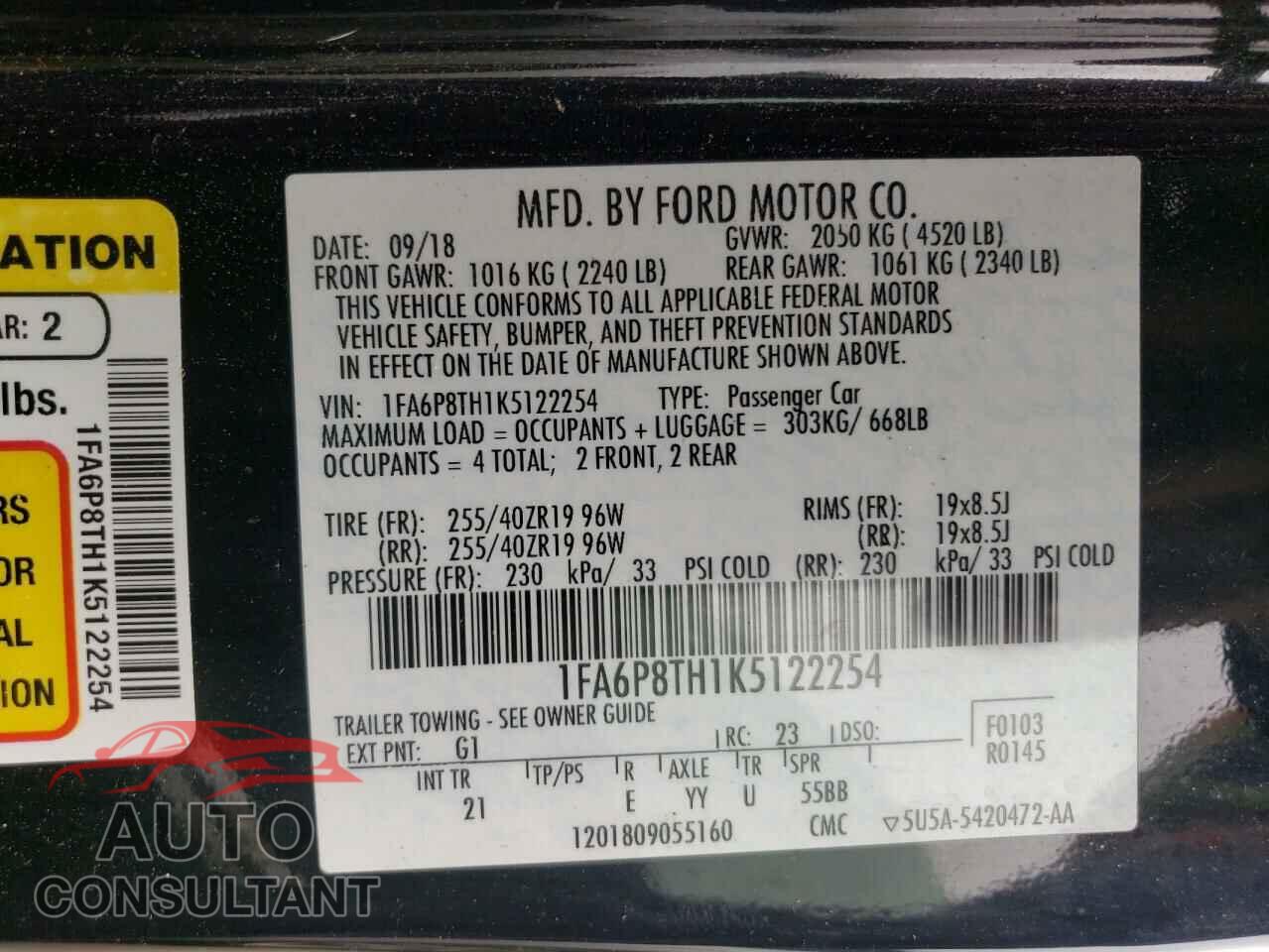 FORD MUSTANG 2019 - 1FA6P8TH1K5122254