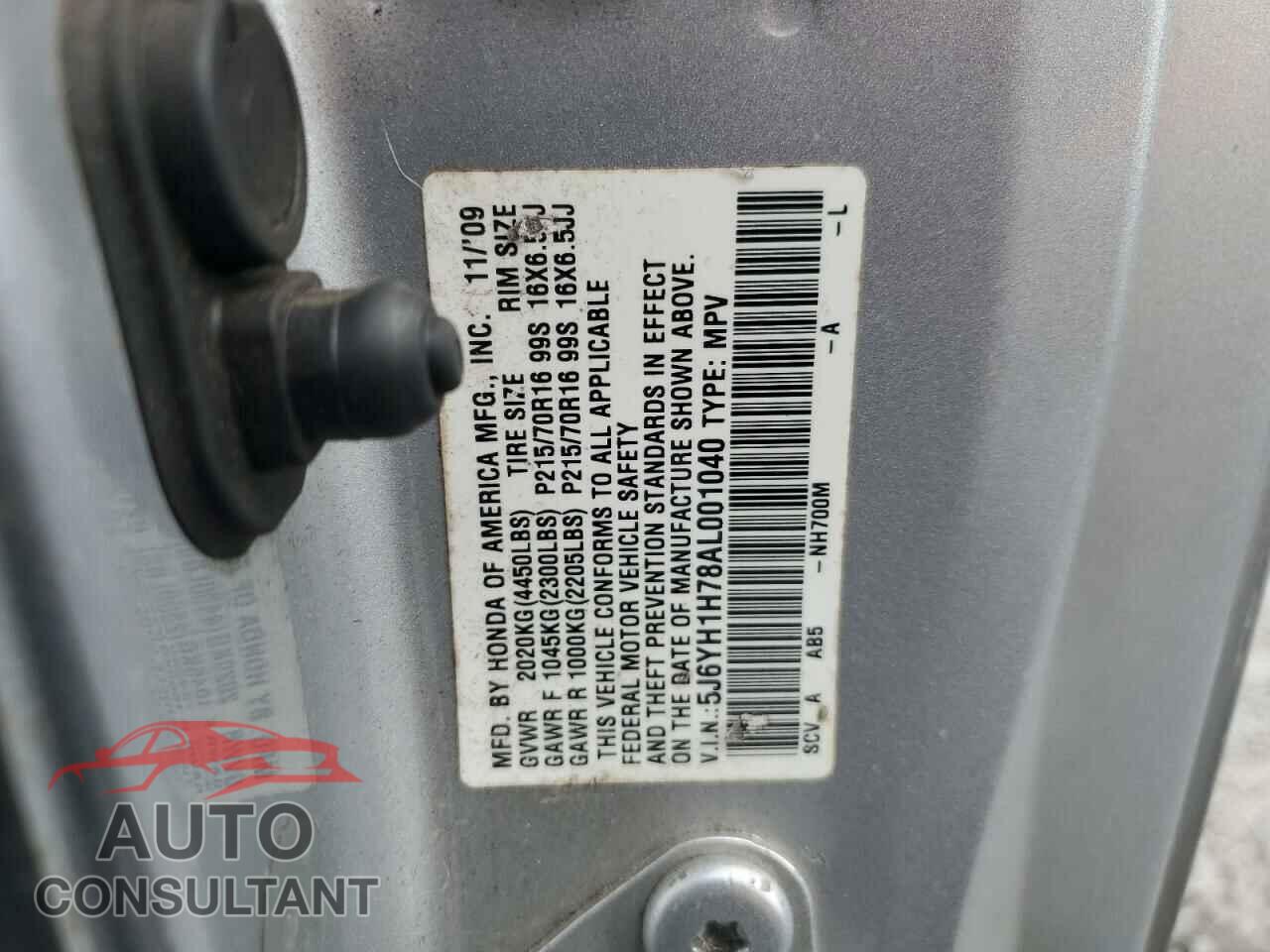 HONDA ELEMENT 2010 - 5J6YH1H78AL001040