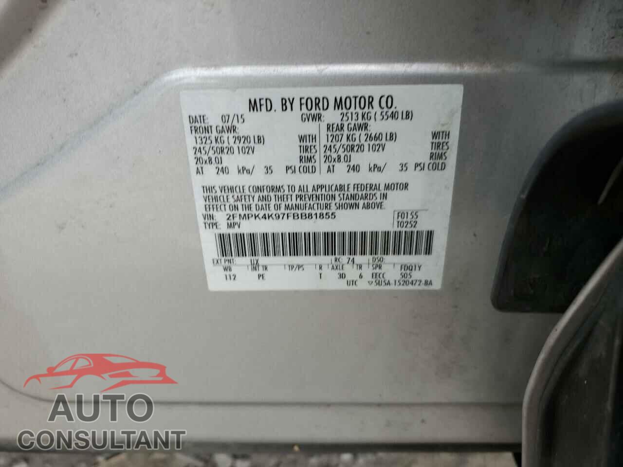 FORD EDGE 2015 - 2FMPK4K97FBB81855